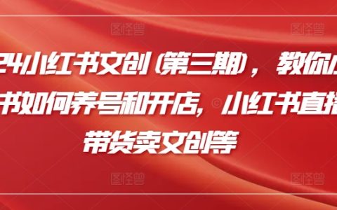 2024小红书文创三期课程:专业教学如何在小红书养号、开店及直播带货销售文创产品