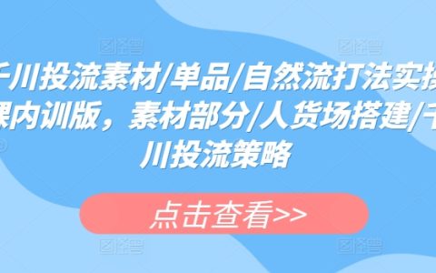 千川投流实战内训：素材挑选、单品策略、人货场搭建及千川投流策略，轻松提升转化率