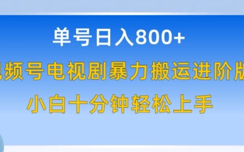 秘单号日赚800+秘籍：小白也能轻松入手的视频号电视剧暴力搬运进阶版教程！