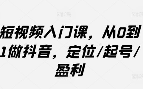 短视频创作基础教程:从零开始打造抖音账号,精准定位/账号启动/盈利模式解析