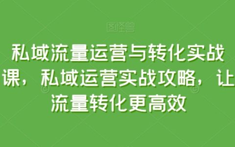 私域流量运营转化实战攻略：让流量转化更高效的私域运营实战攻略