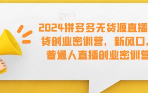 2024全新风口:拼多多无货源直播带货实战培训,普通人直播创业加速器【抢跑攻略】