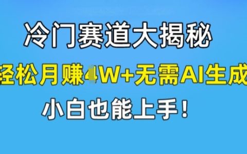 冷门赛道揭秘：轻松实现月入1W+，小白也能快速上手，无需AI生成