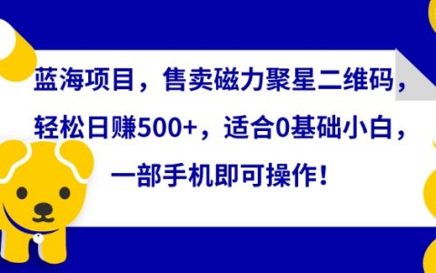 磁力聚星二维码销售，蓝海项目日赚500+，0基础小白手机操作指南【揭秘】