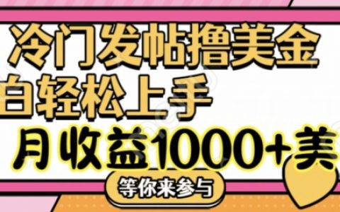 冷门发帖撸美金项目攻略，轻松月入超1000美元，操作简单，一学就会