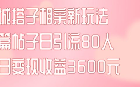 探索同城相亲新趋势:一帖吸引80位搭子,当日轻松赚3600元【项目攻略+实操分享】