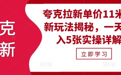 揭秘夸克拉新单价11米玩法,手把手教你一天收入五张的实操技巧