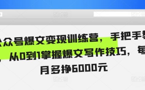 公众号爆款文章变现训练营，手把手教学从零开始掌握爆文写作，每月额外收入6000元