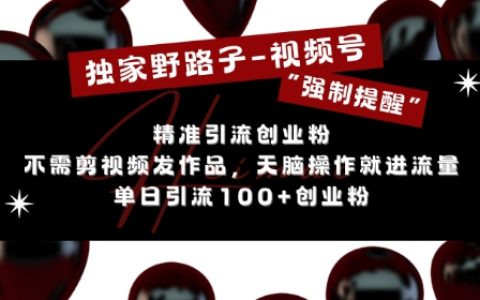 利用视频号“强制提醒”功能无脑操作,每日轻松引流100+精准创业粉丝,无需剪辑视频发布作品