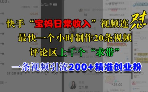 快手宝妈高效视频制作揭秘:每小时产出20个作品,引燃评论区,单视频吸粉200+助力创业