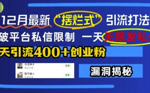 12月最新“轻松引流”策略,突破平台私信限制,实现一天无限发送私信,单日吸引400+创业粉丝