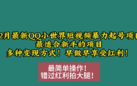 12月最新QQ小世界短视频快速起号教程,适合新手的项目,多种变现方法