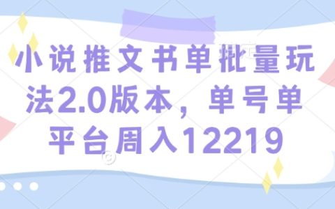 升级版小说推文攻略:单号单平台每周收入突破12219的秘密