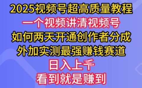 2025年视频号高质教程曝光：两天快速开通创作者收益计划，独家实测高盈利项目，日赚多张实战经验分享
