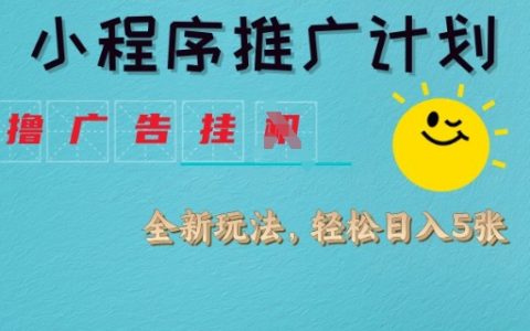 小程序推广新思路：撸广告赚取收益全新玩法揭秘，日均多单轻松实现