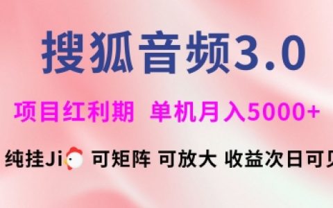 搜狐音频挂机系统3.0全新升级:支持矩阵运营与收益放大,独家核心技术助力月入5000+