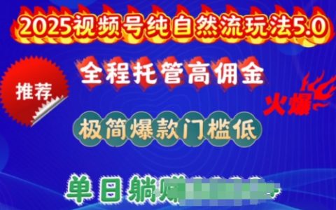 2025视频号自然流量攻略5.0,全程托管高佣金模式,简易操作轻松打造爆款,日赚多单秘籍揭秘
