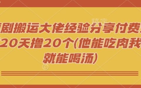 20天打造20部付费短剧：大佬经验分享搬运技巧与实战攻略