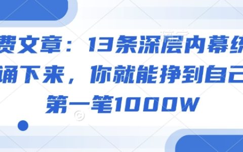 揭秘13个隐藏商机：掌握这些内幕技巧，助你赚取人生首个1000万