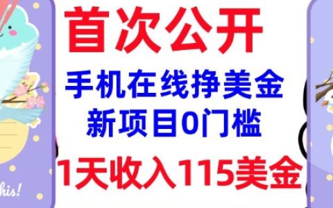 在线赚取美金新途径，0门槛项目，每日被动收入115美刀，简单无脑操作
