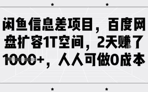 闲鱼赚钱项目揭秘：借助百度网盘扩容1T存储赚取千元收益，0成本兼职副业新手指南