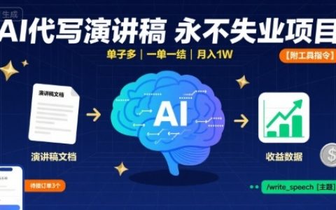 AI代写演讲稿，永不失业项目，单子多，一单一结，月入1W【附工具指令】