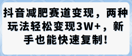 抖音减肥赛道变现,两种玩法轻松变现3W+,新手也能快速复制