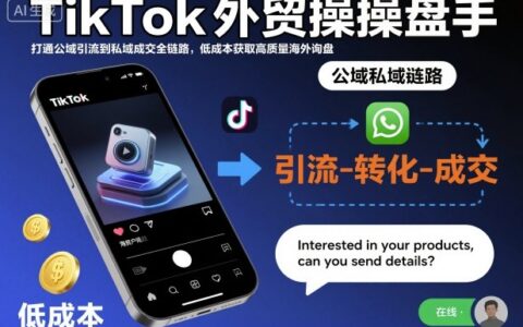 TikTok外贸操盘手，打通公域引流到私域成交全链路，低成本获取高质量海外询盘