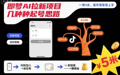 即梦AI拉新项目几种起号思路，一单5米，操作简单易上手