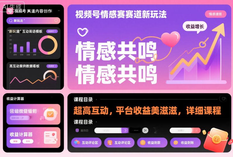 视频号情感赛道新玩法,超高互动,平台收益美滋滋,详细课程