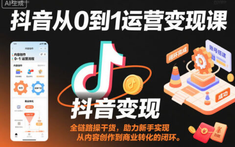 抖音从0到1运营变现课，全链路实操干货，助力新手实现从内容创作到商业转化的闭环