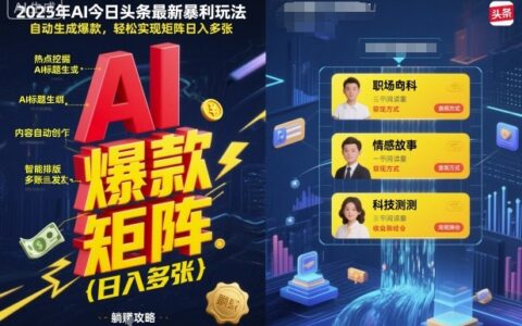 2025年AI今日头条最新暴利玩法，自动生成爆款，轻松实现矩阵日入多张