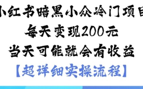 小红书暗黑小众冷门项目每天变现2张当天可能就会有收益