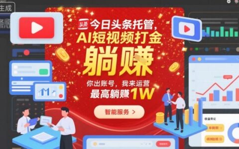 今日头条托管，AI短视频打金，你出账号，我来运营，最高躺賺1W【揭秘】