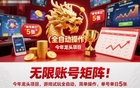 无限账号矩阵！今年龙头项目，游戏试玩全自动，简单操作，单号单日5张【揭秘】