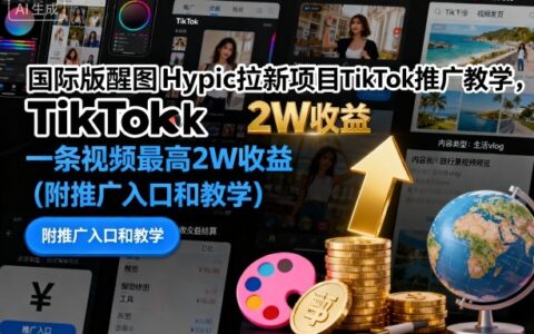 国际版醒图Hypic拉新项目TikTok推广教学，一条视频最高2W收益（附推广入口和教学）