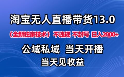 淘宝无人直播13.0，公域私域技术，不封号，不违规布局下半年旺季赛道，日入1K+（独家技术）【揭秘】