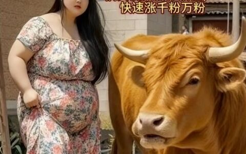 AI美女和大黄牛摔跤搞笑荒诞视频制作教程，快速涨千粉万粉