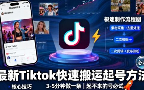 最新Tiktok快速搬运快速起号方法，3-5分钟做一条，起不来的号可以试试