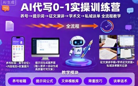 AI代写0-1实操训练营，从养号、提示词、征文演讲、学术文，到私域谈单的全流程教学
