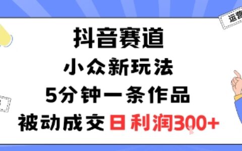 抖音赛道：小众新玩法，5分钟一条作品，被动成交，日利润3张