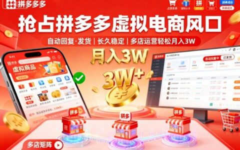 抢占拼多多虚拟电商风口：自动回复、发货，长久稳定，多店运营轻松月入3W+【揭秘】