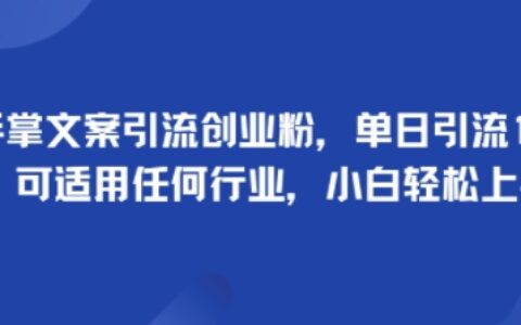 手掌文案引流创业粉，单日引流100+，可适用任何行业，小白轻松上手
