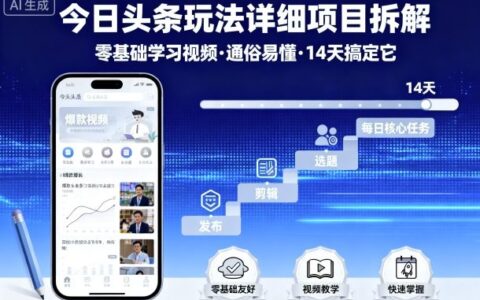 今日头条玩法详细项目拆解，零基础学习视频 通俗易懂 14天搞定它
