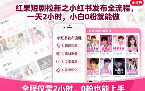 红果短剧拉新之小红书发布全流程，一天2小时，小白0粉就能做