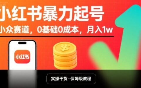 小红书暴力起号，小众赛道，0基础0成本，月入1w