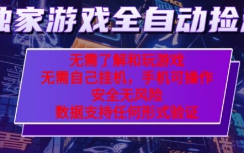 游戏全自动捡漏项目，最新独家玩法，每天操作几十分钟，无任何难度，当天见收益【揭秘】