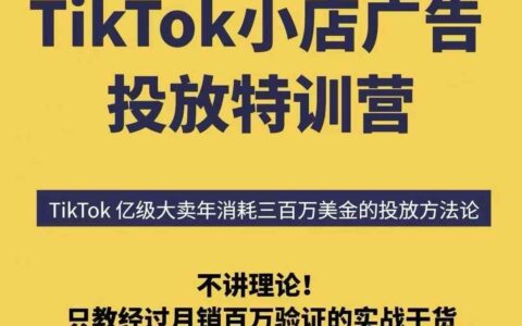 TikTok小店广告投放特训营，6天破局计划专治各种“投不动”，教你经过月销百万验证的实战干货