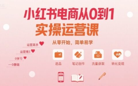 小红书电商从0到1实操运营课，从零开始，简单易学