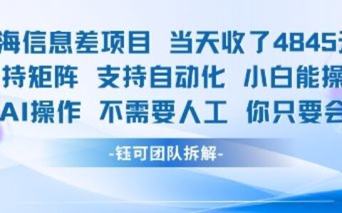 蓝海信息差项目当天收米1k+ 支持矩阵支持自动化小白能操作全程AI操作不需要人工你只要会电脑